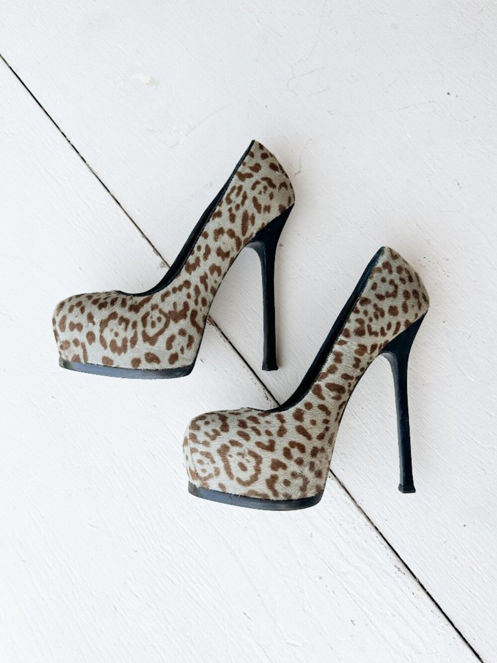 Yves Saint Laurent Tribtoo Leopard Pony Hair Heels - Size 40.5